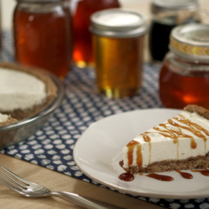 Vanilla bean cheesecake pie with home style honey crust