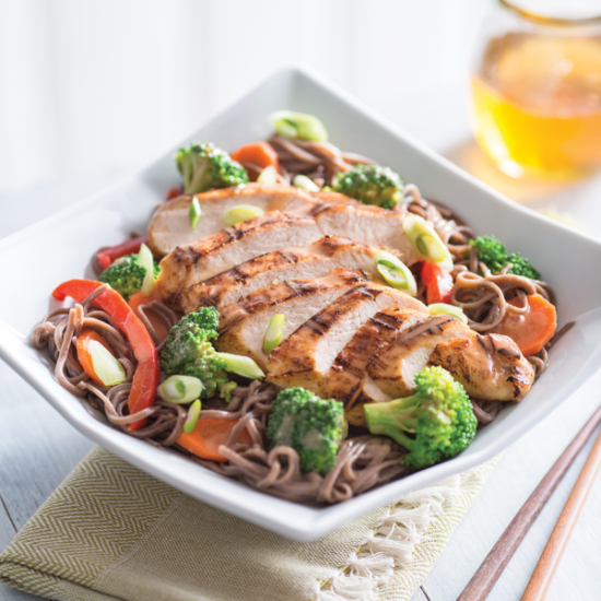Asian-Style Noodles with Spicy Honey Grilled Chicken